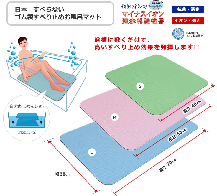 日本一すべらないゴム製すべり止めお風呂マット